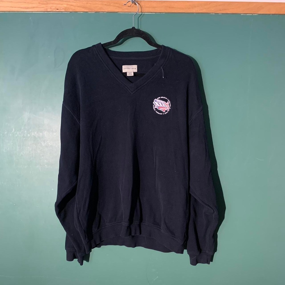 Cutter & Buck Super Bowl XXXVI 2001 Navy Blue V-Neck Sweater Mens XL